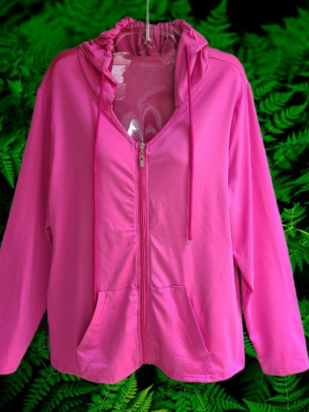 SHEIN Curve Womens Top Hoodie Full Zip Kangaroo Pockets Pink Size 2XL